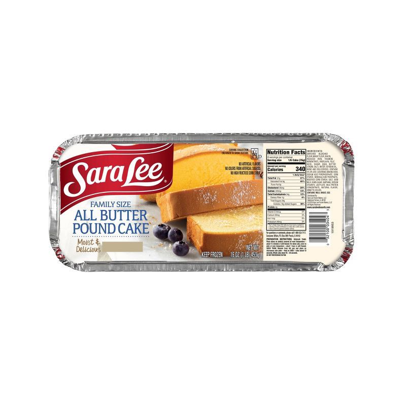 slide 1 of 8, Sara Lee Frozen Family Size All Butter Pound Cake - 16oz, 16 oz