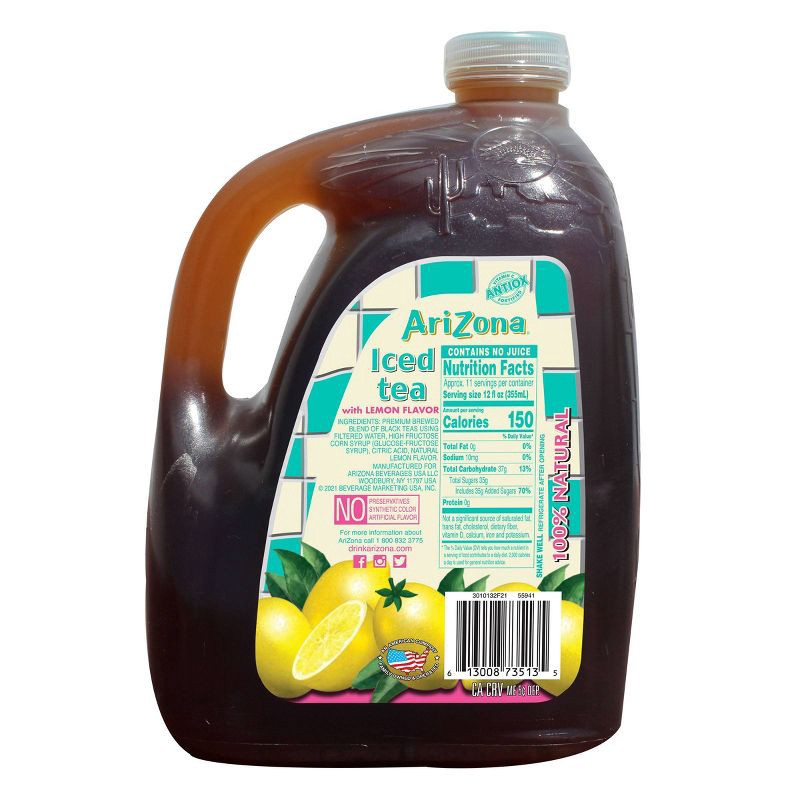 slide 2 of 3, AriZona Iced Tea with Lemon Flavor - 128 fl oz Jug, 128 fl oz