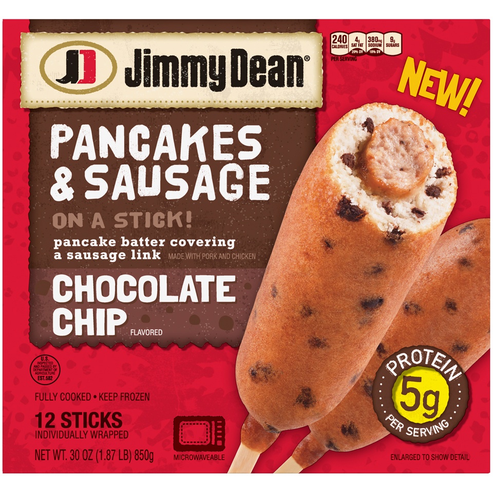 slide 3 of 6, Jimmy Dean Fully Cooked Chocolate Chip Pancake & Sausage on a Stick, 12 ct