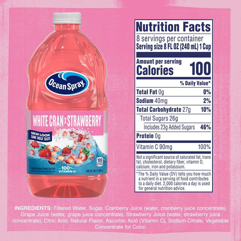 slide 3 of 10, Ocean Spray White Cranberry Strawberry Juice - 64 fl oz Bottle, 64 fl oz