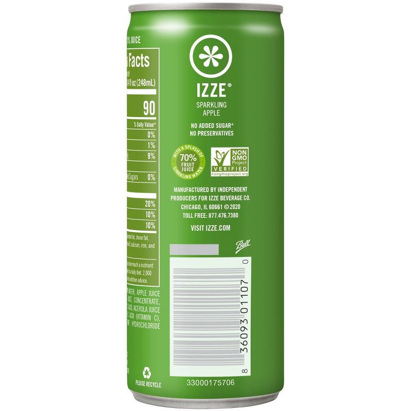 slide 4 of 4, IZZE Sparkling Apple - 4pk/8.4 fl oz Cans, 4 ct; 8.4 fl oz