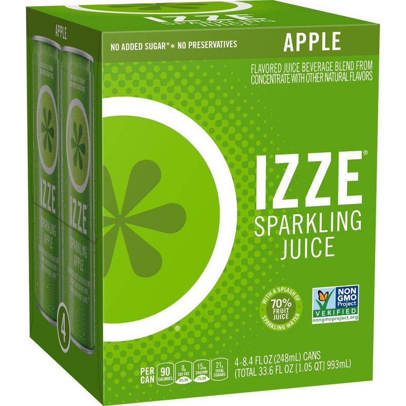 slide 1 of 4, IZZE Sparkling Apple - 4pk/8.4 fl oz Cans, 4 ct; 8.4 fl oz