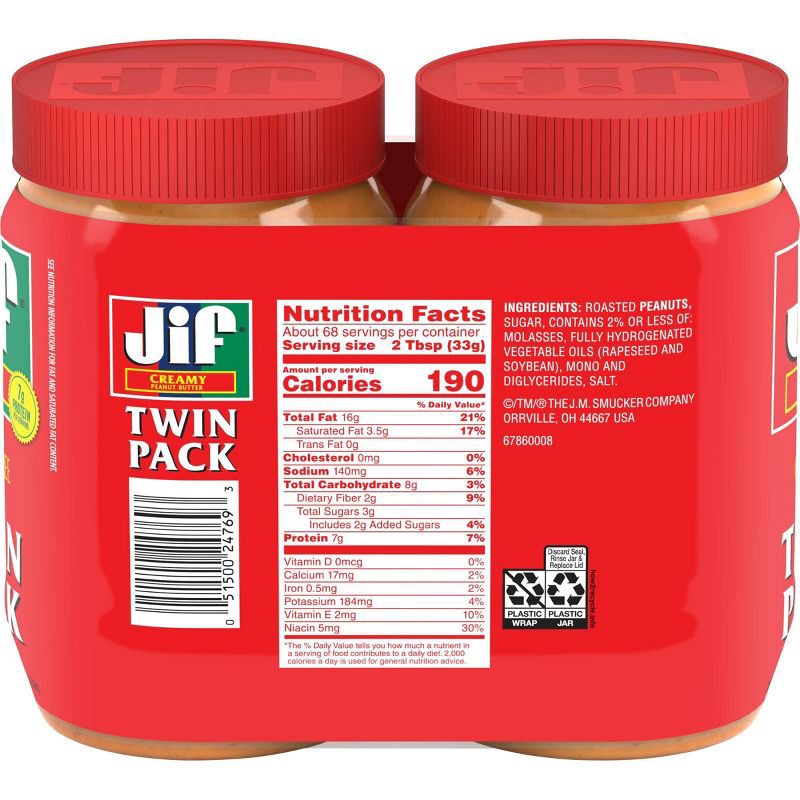 slide 2 of 6, Jif Creamy Peanut Butter Twin Pack - 80oz, 80 oz