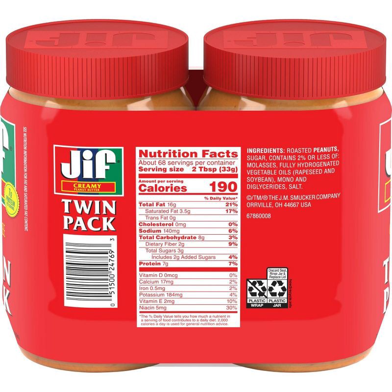 slide 2 of 7, Jif Creamy Peanut Butter Twin Pack - 80oz, 80 oz