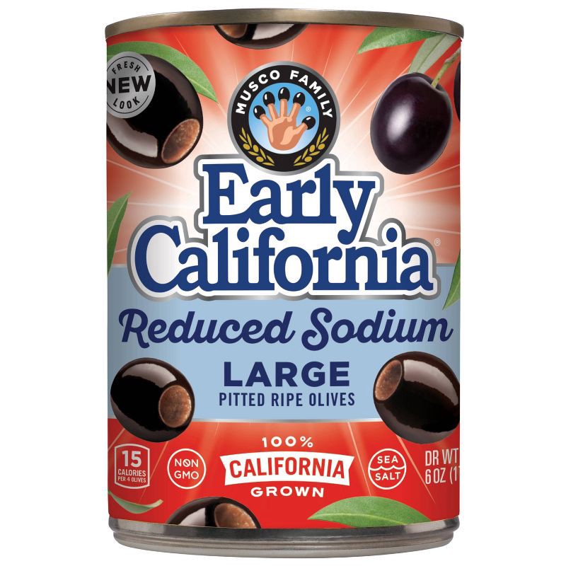 slide 1 of 3, Early California Reduced Sodium Large Pitted Ripe Olives - 6oz, 6 oz
