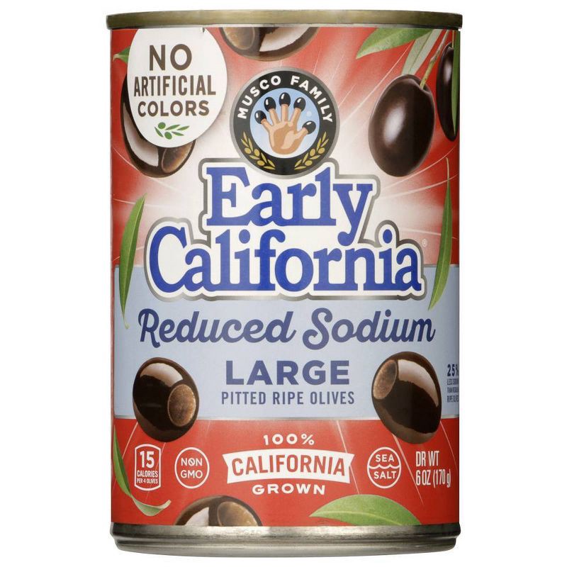 slide 10 of 17, Early California Reduced Sodium Large Pitted Ripe Olives - 6oz, 6 oz