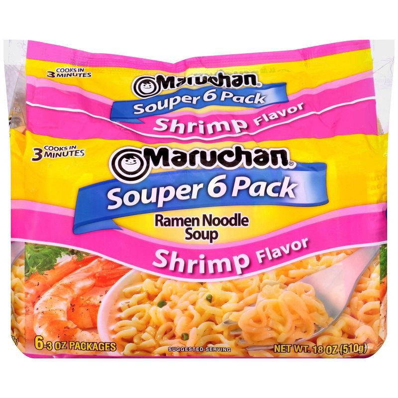 slide 3 of 3, Maruchan Souper 6-Pack Shrimp Ramen Noodle Soup - 18oz/6ct, 6 ct; 18 oz