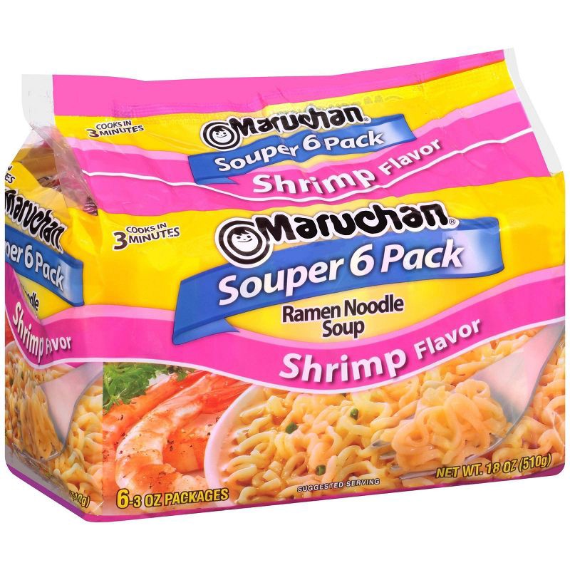 slide 1 of 3, Maruchan Souper 6-Pack Shrimp Ramen Noodle Soup - 18oz/6ct, 6 ct; 18 oz