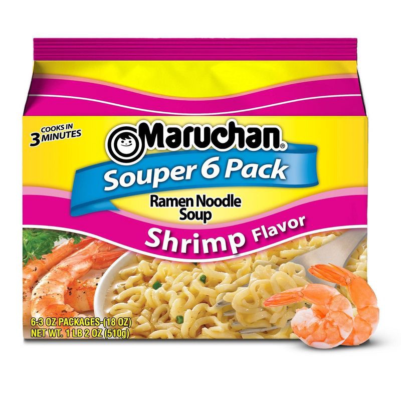slide 1 of 6, Maruchan Souper 6-Pack Shrimp Ramen Noodle Soup - 18oz/6ct, 6 ct; 18 oz