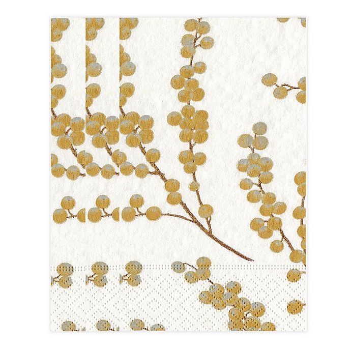 slide 1 of 1, Caspari Berry Branches 3-Ply Paper Guest Towels - White/Gold, 15 ct