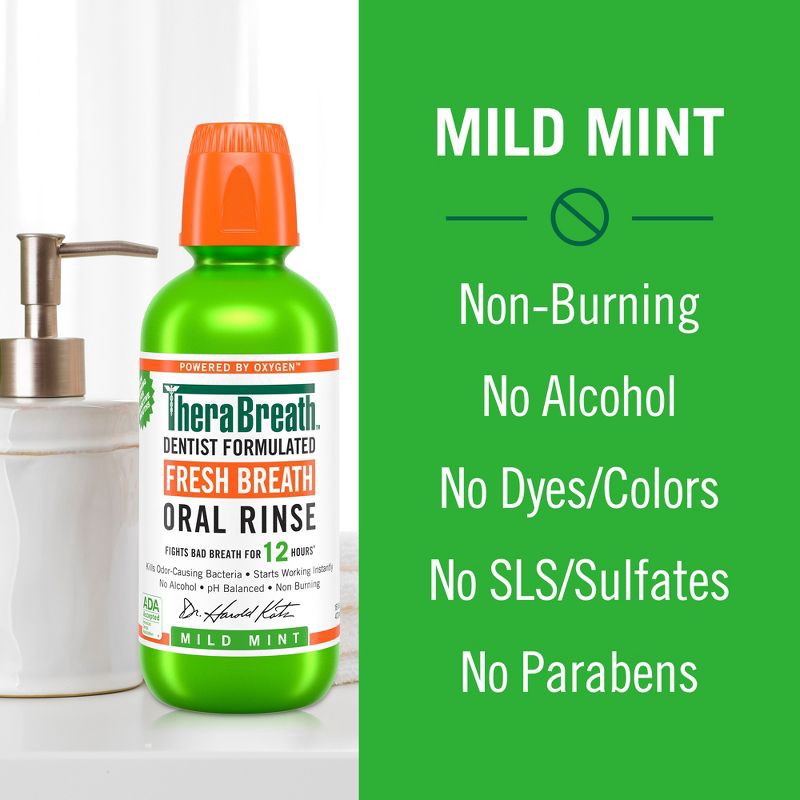 slide 5 of 9, TheraBreath Fresh Breath Mouthwash Alcohol-Free - Mild Mint - 33.8 fl oz, 33.8 fl oz