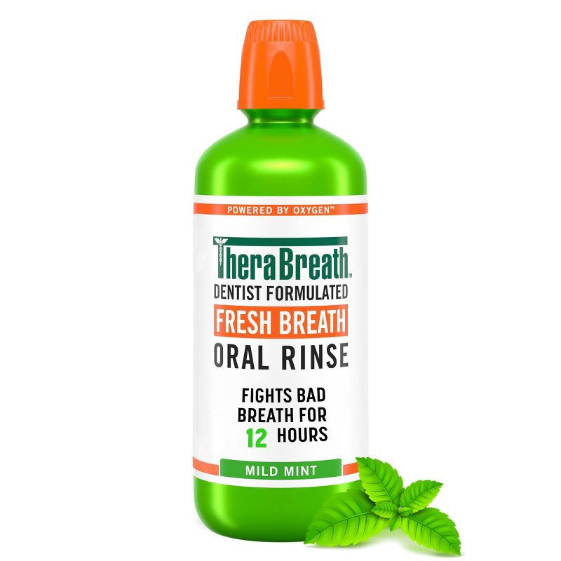 slide 1 of 9, TheraBreath Fresh Breath Mouthwash Alcohol-Free - Mild Mint - 33.8 fl oz, 33.8 fl oz