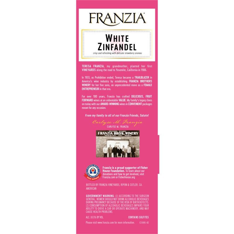 slide 7 of 7, Franzia White Zinfandel Rose Wine - 3L Box, 3 liter