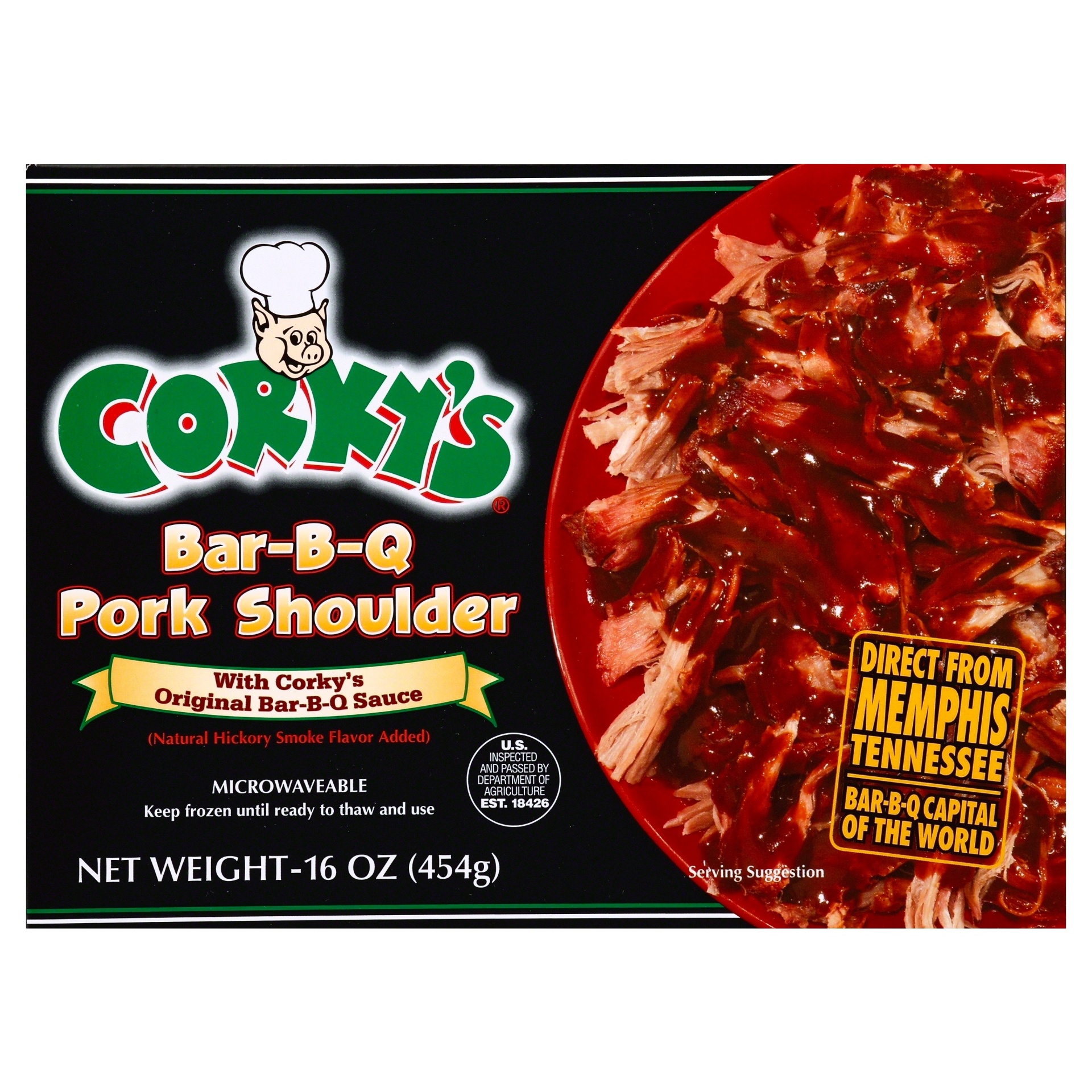 slide 1 of 5, Corky's BBQ Pork Shoulder - Frozen - 16oz, 16 oz