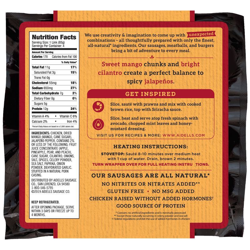 slide 2 of 4, Aidells Spicy Mango with Jalapeno Smoked Chicken Sausages - 12oz/4ct, 4 ct; 12 oz