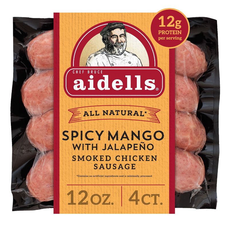 slide 1 of 4, Aidells Spicy Mango with Jalapeno Smoked Chicken Sausages - 12oz/4ct, 4 ct; 12 oz