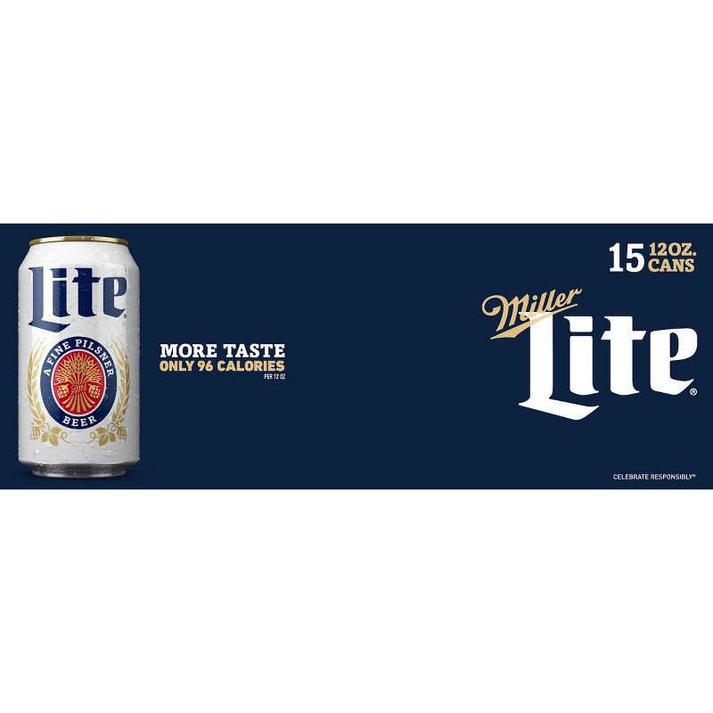 slide 8 of 9, Miller Lite Beer - 15pk/12 fl oz Cans, 15 ct; 12 fl oz