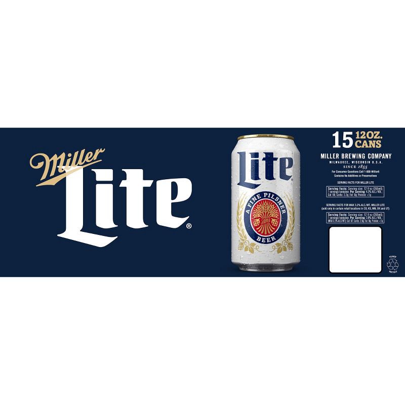 slide 9 of 9, Miller Lite Beer - 15pk/12 fl oz Cans, 15 ct; 12 fl oz