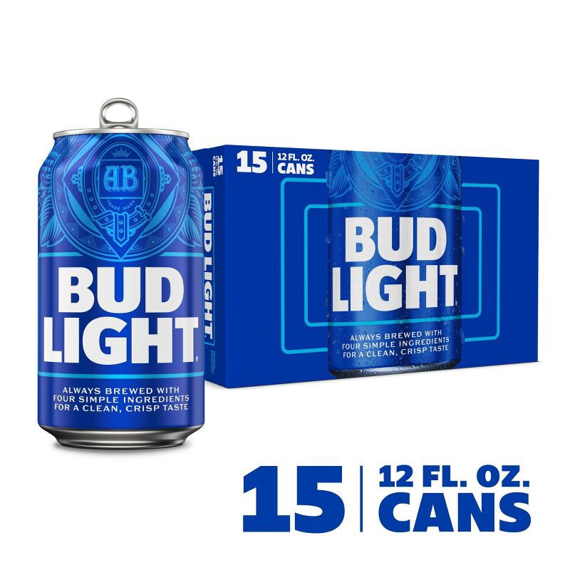 slide 2 of 8, Bud Light American Lager Beer - 15pk/12 fl oz Cans, 15 ct; 12 fl oz