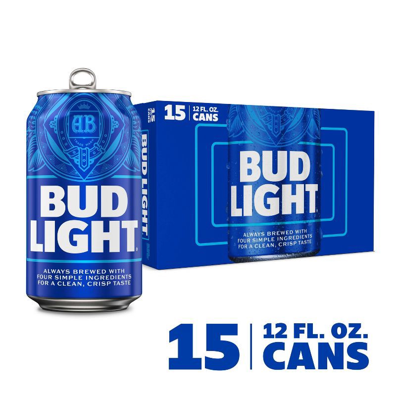 slide 2 of 10, Bud Light American Lager Beer - 15pk/12 fl oz Cans, 15 ct; 12 fl oz