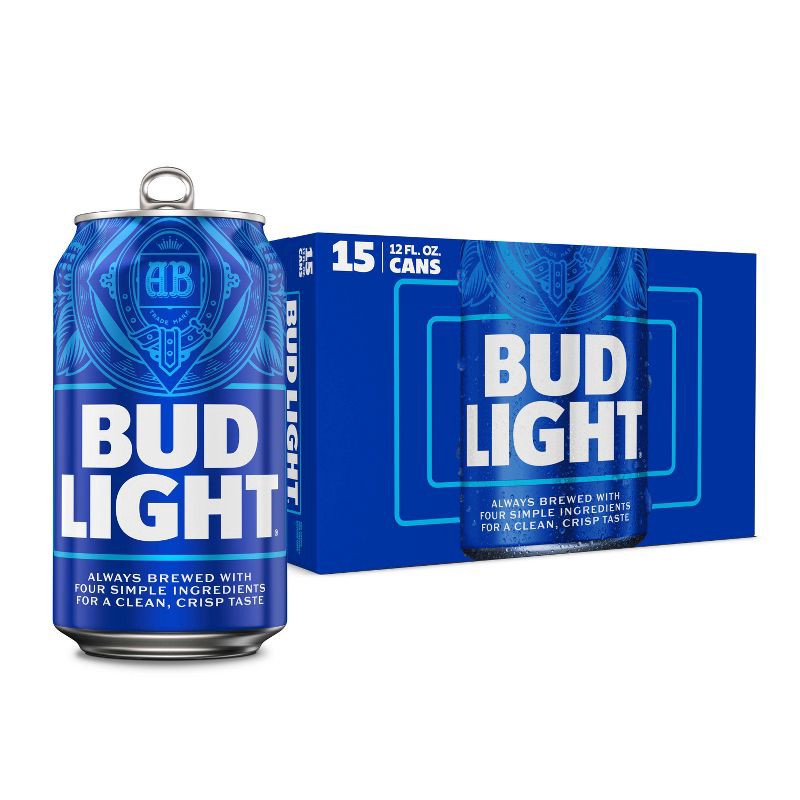 slide 1 of 10, Bud Light American Lager Beer - 15pk/12 fl oz Cans, 15 ct; 12 fl oz