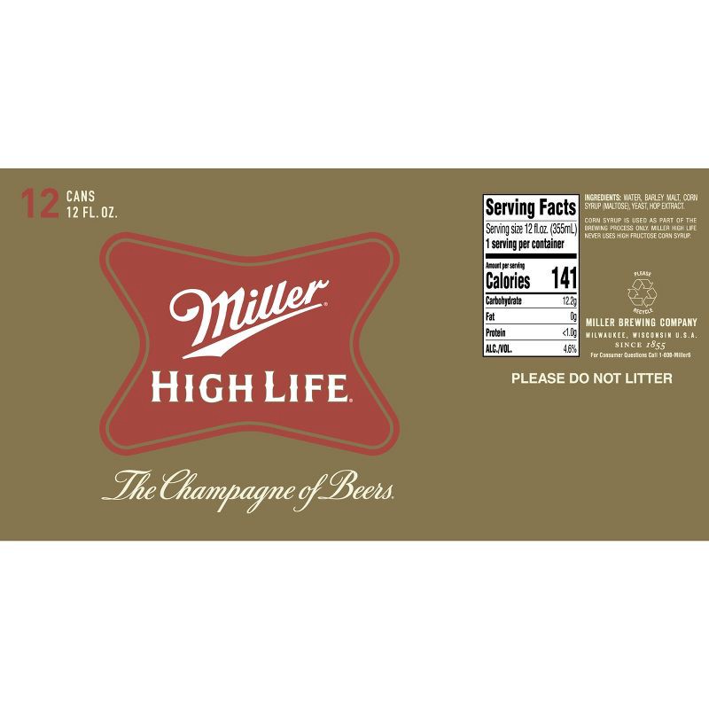 slide 9 of 9, Miller High Life Beer - 12pk/12 fl oz Cans, 12 ct; 12 fl oz