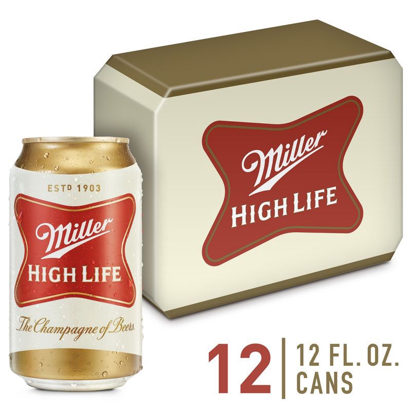 slide 1 of 9, Miller High Life Beer - 12pk/12 fl oz Cans, 12 ct; 12 fl oz
