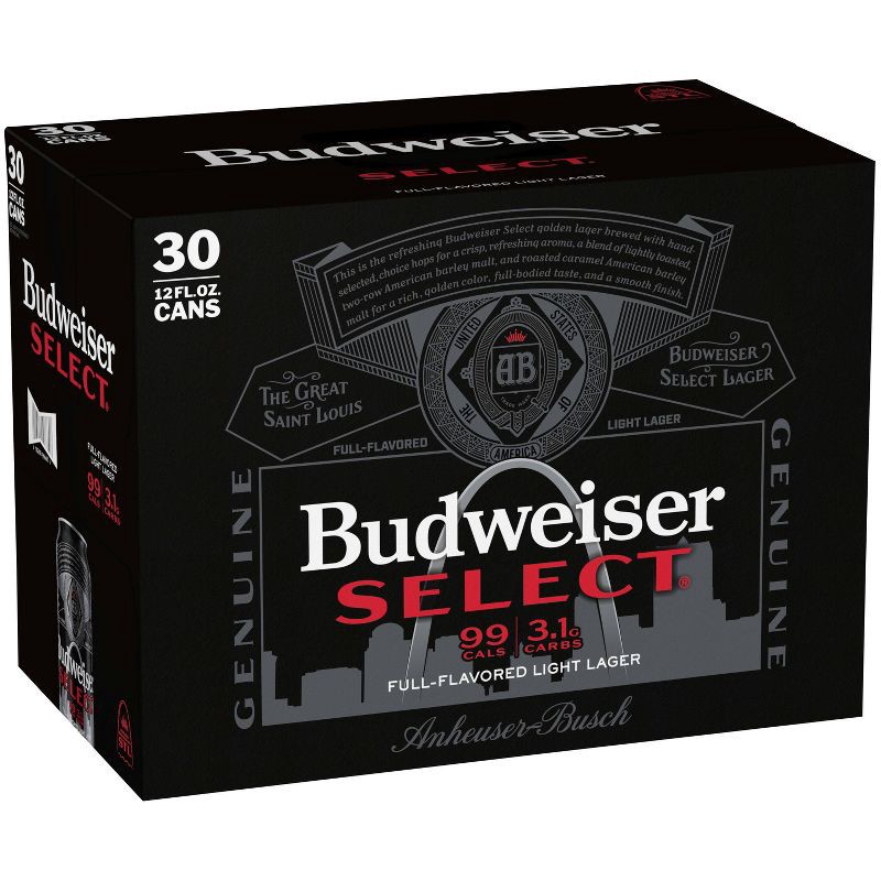 slide 8 of 10, Budweiser Select Full-Flavored Light Lager Beer - 30pk/12 fl oz Cans, 30 ct; 12 fl oz