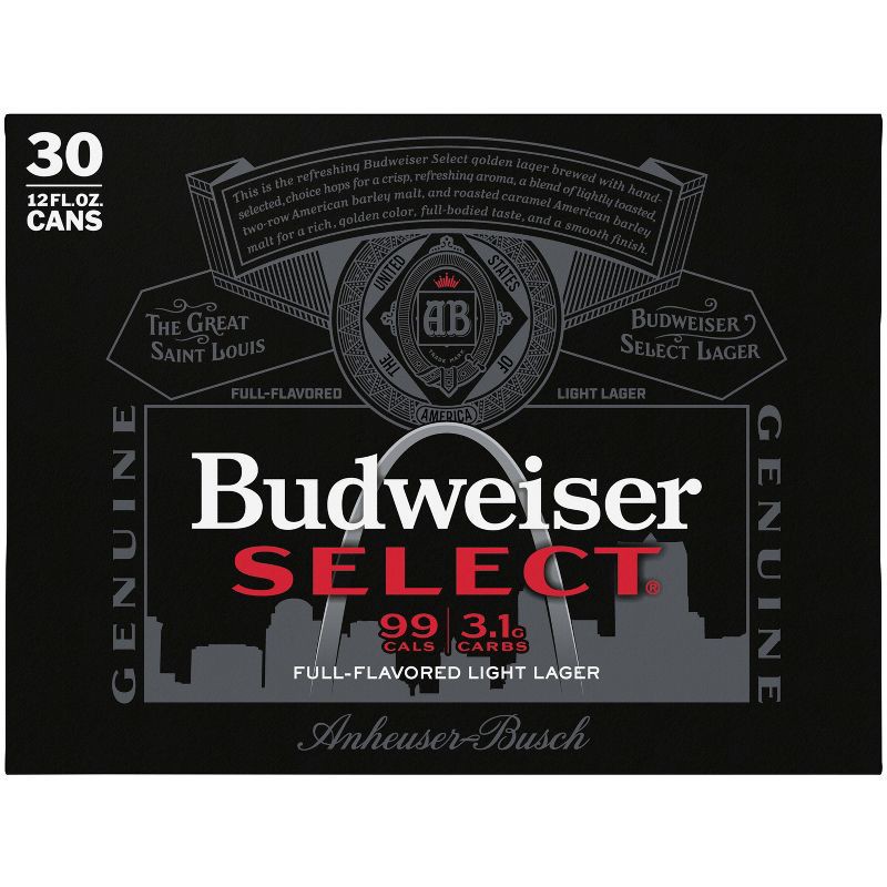 slide 2 of 10, Budweiser Select Full-Flavored Light Lager Beer - 30pk/12 fl oz Cans, 30 ct; 12 fl oz