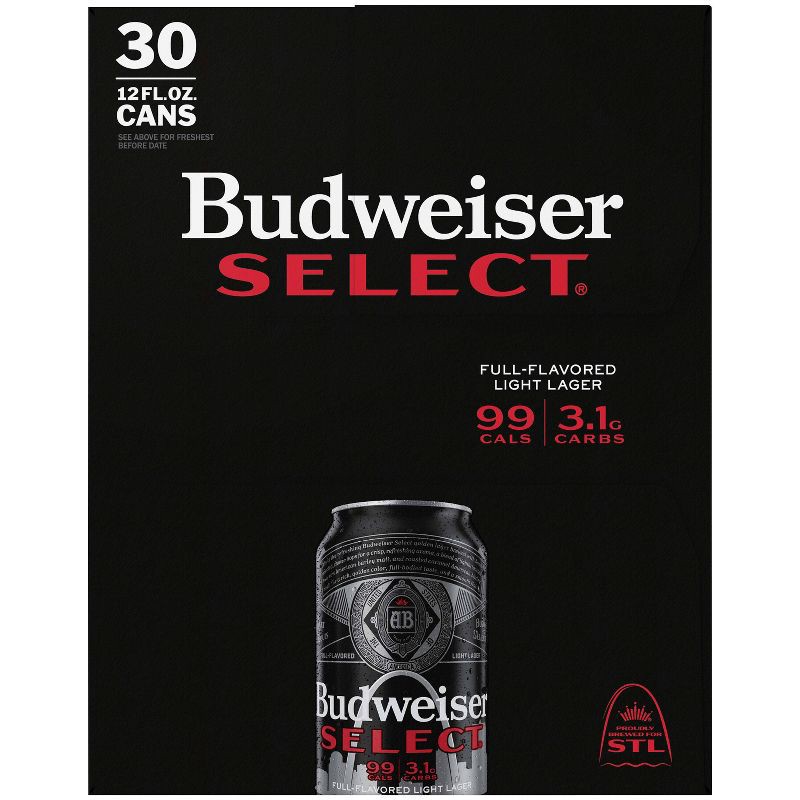 slide 9 of 10, Budweiser Select Full-Flavored Light Lager Beer - 30pk/12 fl oz Cans, 30 ct; 12 fl oz
