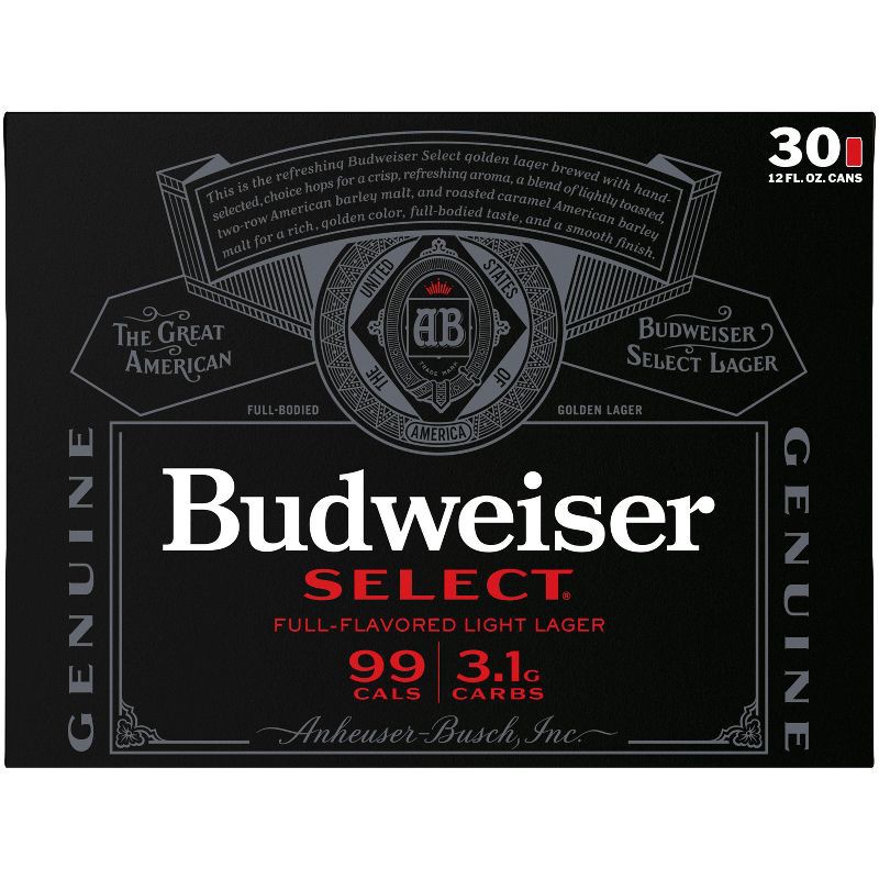 slide 10 of 10, Budweiser Select Full-Flavored Light Lager Beer - 30pk/12 fl oz Cans, 30 ct; 12 fl oz