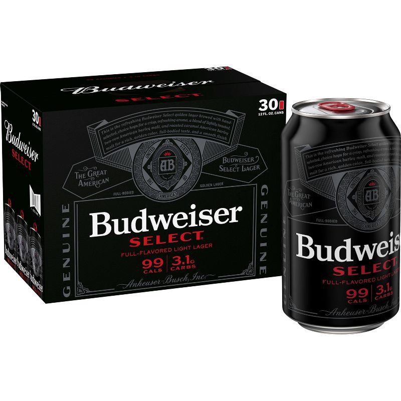 slide 1 of 10, Budweiser Select Full-Flavored Light Lager Beer - 30pk/12 fl oz Cans, 30 ct; 12 fl oz