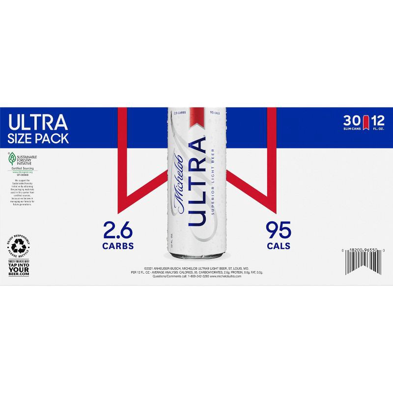 slide 9 of 10, Michelob Ultra Superior Light Beer - 30pk/12 fl oz Cans, 30 ct; 12 fl oz