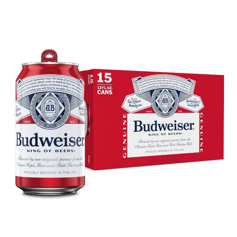 slide 1 of 7, Budweiser American Lager Beer - 15pk/12 fl oz Can, 15 ct; 12 fl oz
