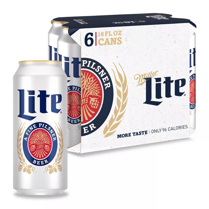slide 1 of 8, Miller Lite Beer - 6pk/16 fl oz Cans, 6 ct; 16 fl oz