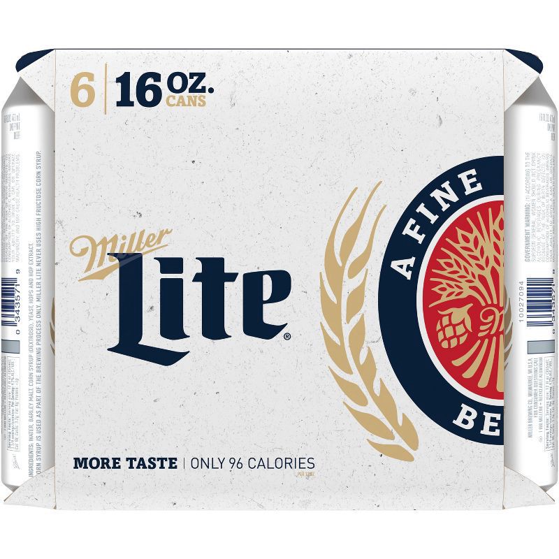 slide 7 of 8, Miller Lite Beer - 6pk/16 fl oz Cans, 6 ct; 16 fl oz