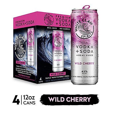 slide 1 of 1, White Claw Vodka Soda Wild Cherry In Can - 4-12 Fl. Oz., 48 fl oz