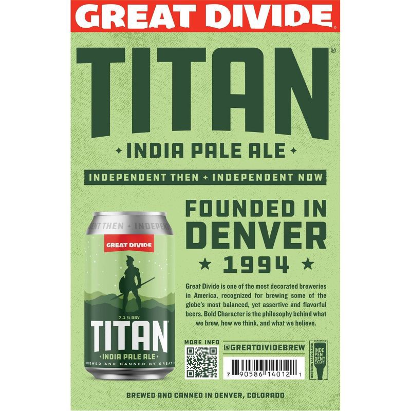 slide 3 of 5, Great Divide Brewing Co Great Divide Titan IPA Beer - 6pk/12 fl oz Cans, 6 ct; 12 fl oz