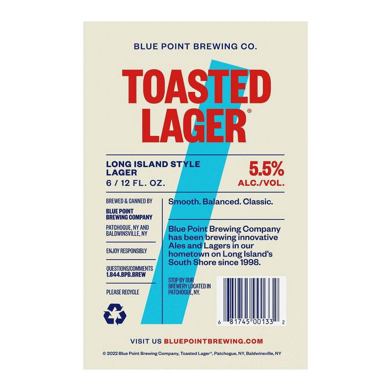 slide 6 of 8, Blue Point Brewing Company Blue Point Toasted Lager Beer - 6pk/12 fl oz Cans, 6 ct; 12 fl oz