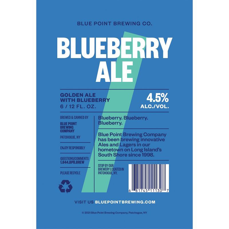 slide 6 of 7, Blue Point Brewing Company Blue Point Blueberry Ale Beer - 6pk/12 fl oz Cans, 6 ct; 12 fl oz