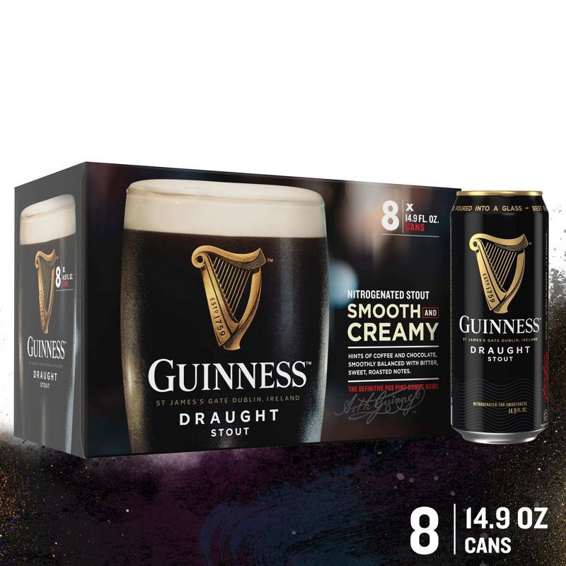 slide 1 of 9, Guinness Draught Beer - 8pk/14.9 fl oz Cans, 8 ct, 14.9 fl oz