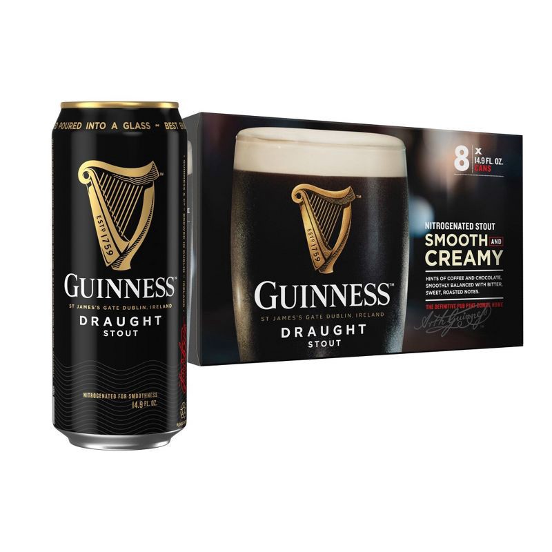 slide 1 of 9, Guinness Draught Beer - 8pk/14.9 fl oz Cans, 8 ct, 14.9 fl oz