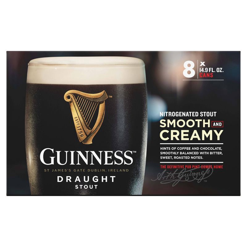 slide 1 of 9, Guinness Draught Beer - 8pk/14.9 fl oz Cans, 8 ct, 14.9 fl oz