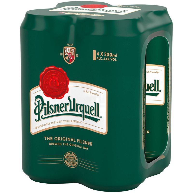 slide 1 of 2, Pilsner Urquell Beer - 4pk/500ml Cans, 4 ct; 16 fl oz