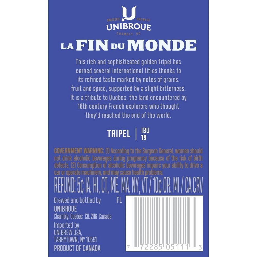 slide 3 of 3, Unibroue La Fin Du Monde Beer - 750ml Bottle, 750 ml