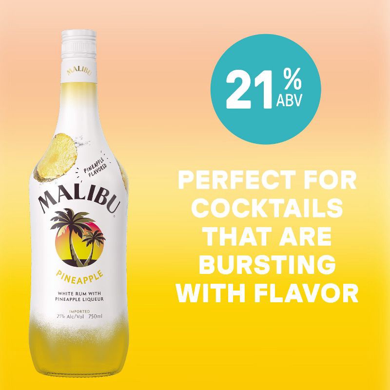 slide 3 of 10, Malibu Pineapple Flavored White Rum - 750ml Bottle, 750 ml