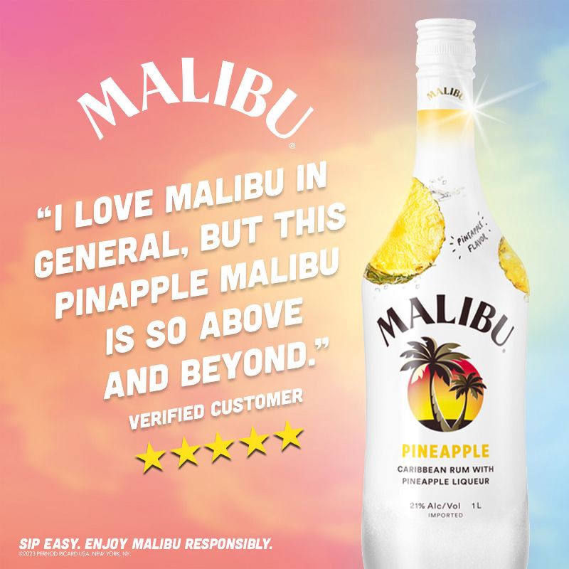 slide 6 of 10, Malibu Pineapple Flavored White Rum - 750ml Bottle, 750 ml