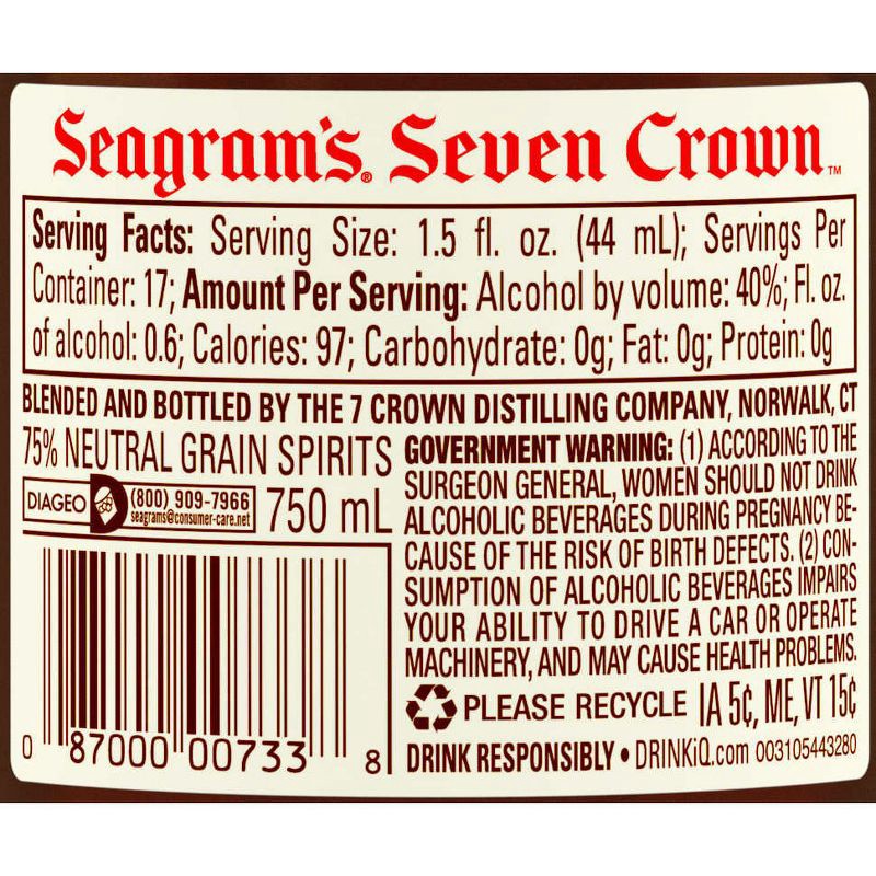 slide 7 of 9, Seagram's 7 Crown American Whiskey - 750ml Bottle, 750 ml