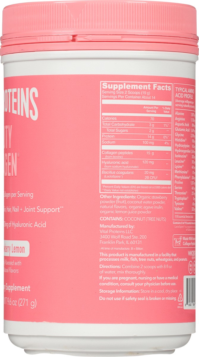 slide 9 of 14, Vital Proteins Strawberry Lemon Beauty Collagen 9.6 oz, 9.6 oz