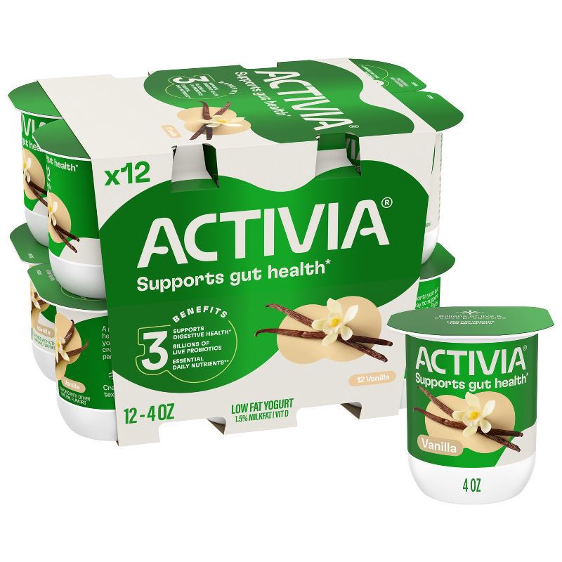 slide 1 of 12, Activia Low Fat Probiotic Vanilla Yogurt - 12ct/4oz Cups, 12 ct; 4 oz